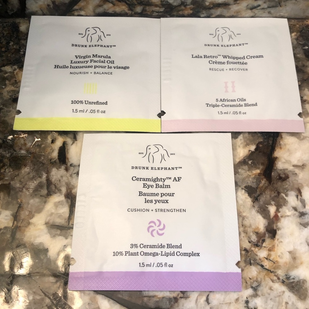 Set of 3 Drunk Elephant 1.5ml Each Skincare Sample Packs
